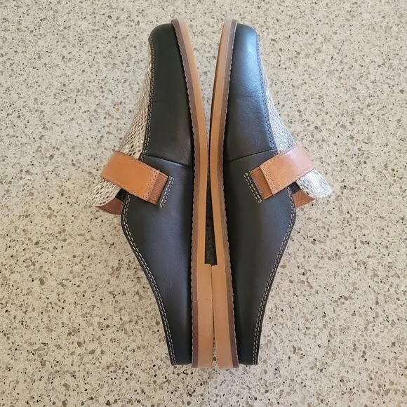 Taos Royal Mule Womens Black Leather Snakeskin Slip-On Comfort Shoes Slides✨️10