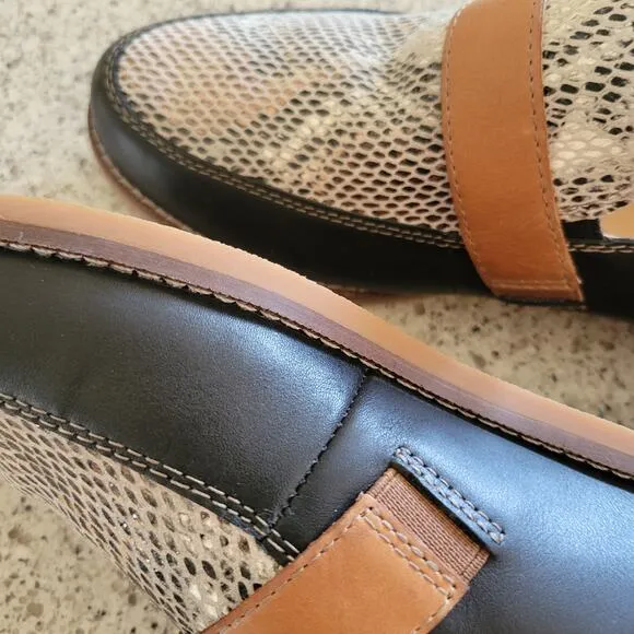 Taos Royal Mule Womens Black Leather Snakeskin Slip-On Comfort Shoes Slides✨️10