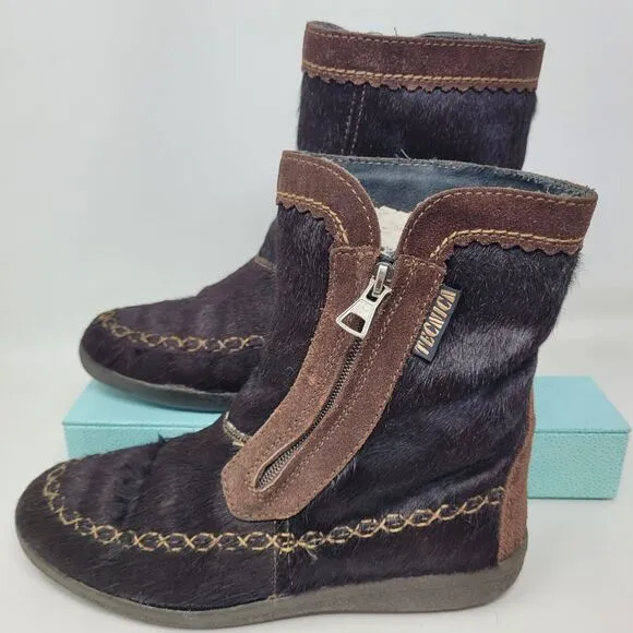 Tecnica Italian Apres Skandia Cowhide Goat Hair Fur Lined Boots EU 37 US 6.5 Vtg