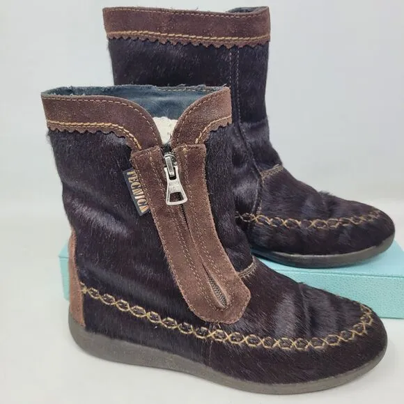 Tecnica Italian Apres Skandia Cowhide Goat Hair Fur Lined Boots EU 37 US 6.5 Vtg