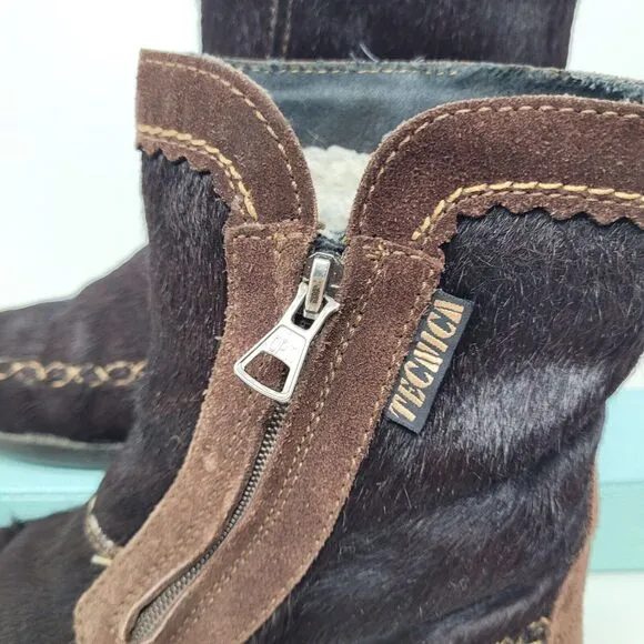 Tecnica Italian Apres Skandia Cowhide Goat Hair Fur Lined Boots EU 37 US 6.5 Vtg
