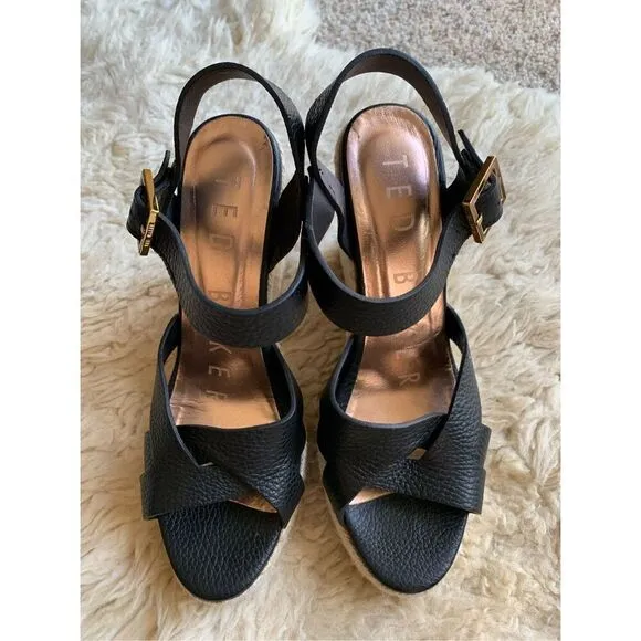 Ted Baker Sellana Strappy Espadrille Wedge Sandals Black Size 40/ US 9.5