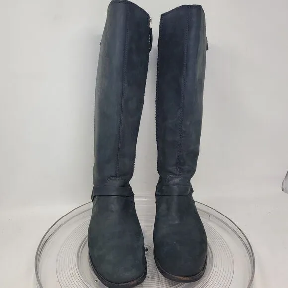 TEVA De La Vina Dos Tall Leather Boots Sz 7 Black Knee High Harness Comfort 99%