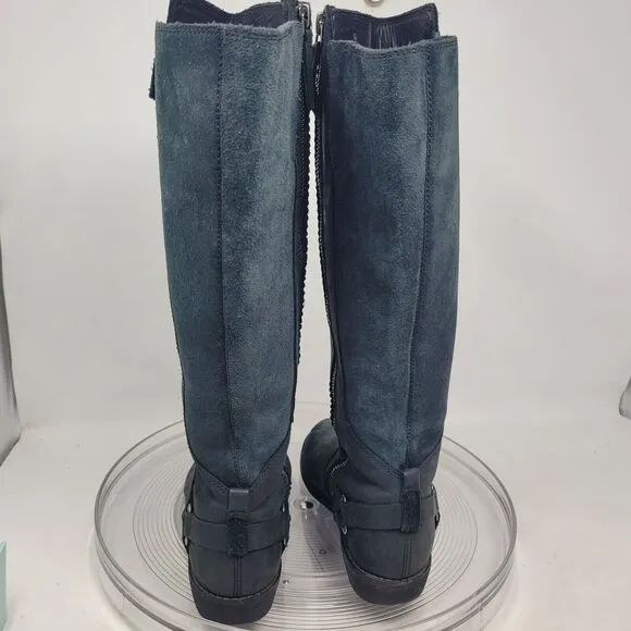 TEVA De La Vina Dos Tall Leather Boots Sz 7 Black Knee High Harness Comfort 99%