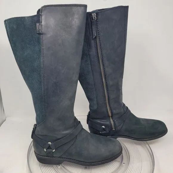 TEVA De La Vina Dos Tall Leather Boots Sz 7 Black Knee High Harness Comfort 99%