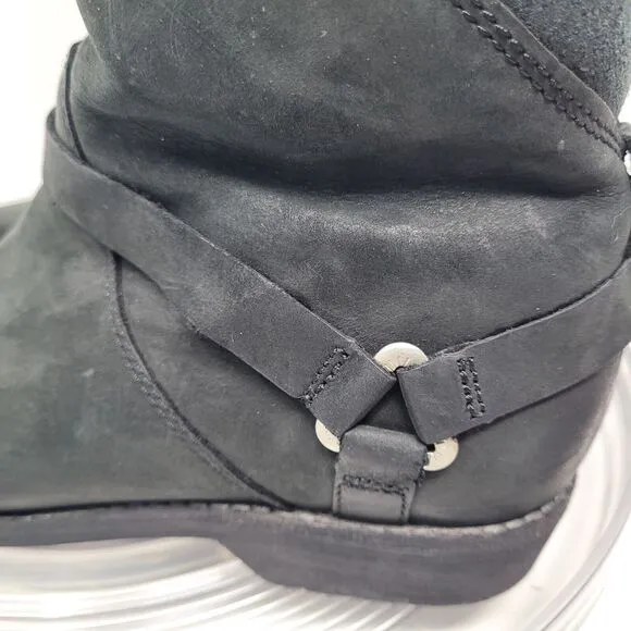 TEVA De La Vina Dos Tall Leather Boots Sz 7 Black Knee High Harness Comfort 99%