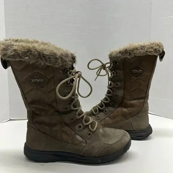 Teva Lenawee Quilted Leather Lace Up Waterproof Snow Winter Boots Women Size 7.5