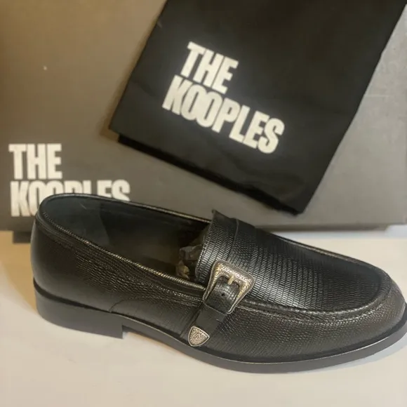 THE KOOPLES Men’s BLACK LEATHER LOAFERS WITH WESTERN BUCKLE, size 42/US 9/BNIB