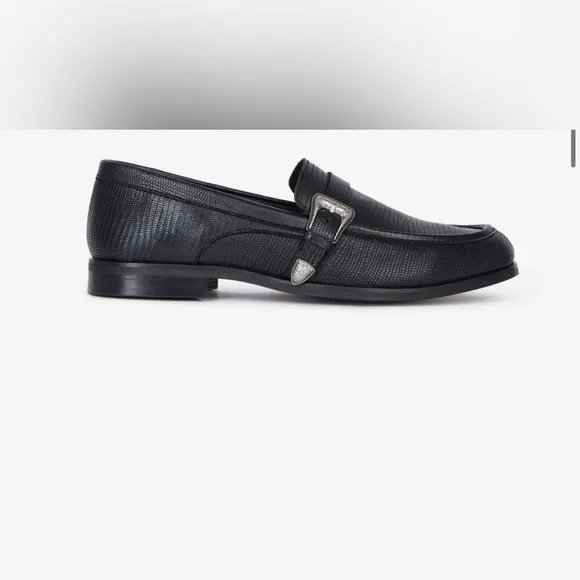 THE KOOPLES Men’s BLACK LEATHER LOAFERS WITH WESTERN BUCKLE, size 42/US 9/BNIB