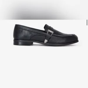 THE KOOPLES Men’s BLACK LEATHER LOAFERS WITH WESTERN BUCKLE, size 42/US 9/BNIB