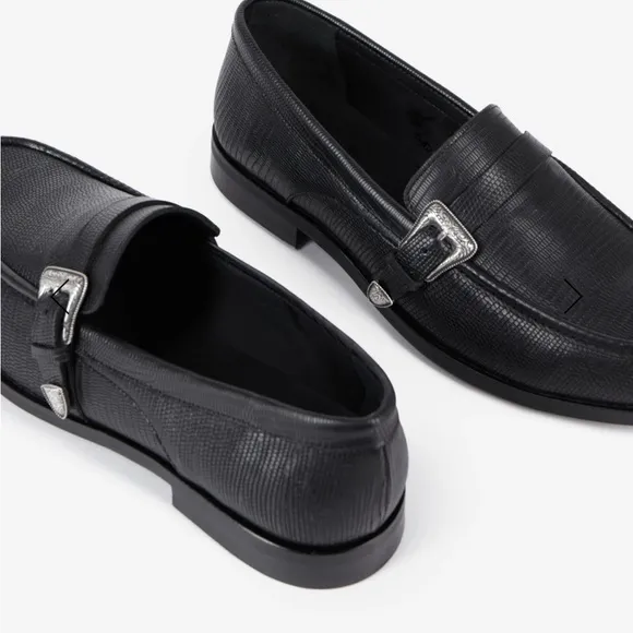 THE KOOPLES Men’s BLACK LEATHER LOAFERS WITH WESTERN BUCKLE, size 42/US 9/BNIB