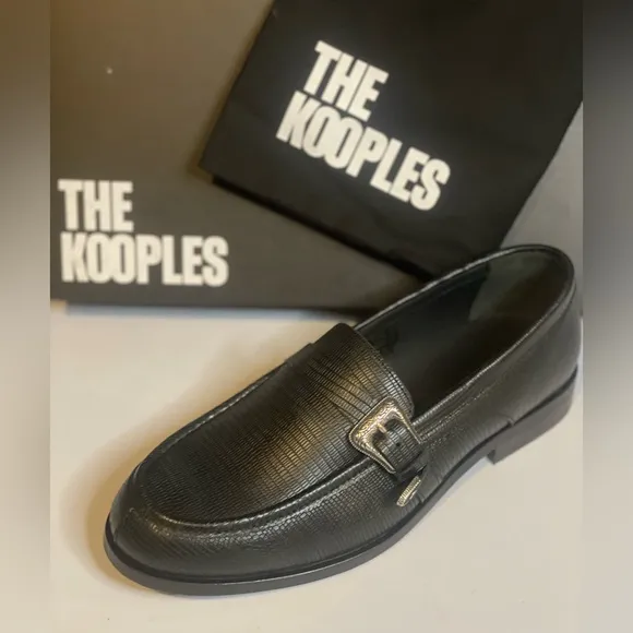 THE KOOPLES Men’s BLACK LEATHER LOAFERS WITH WESTERN BUCKLE, size 42/US 9/BNIB