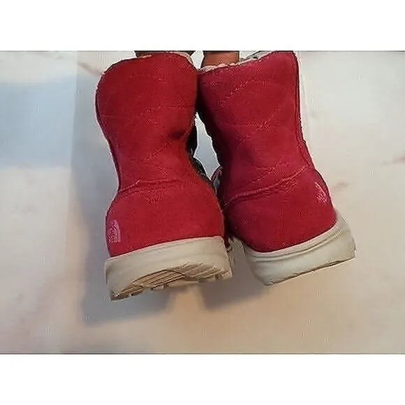 The North Face girls Toddler Size 6 Pink/Gray Quilted Suede Winter Boots
