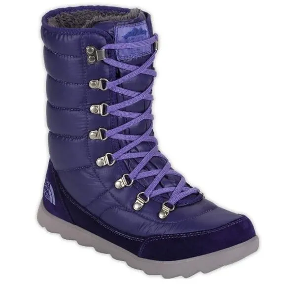 The North Face Thermoball 8&quot; Lace Boots Purple Quilted Size 7 Winter Snow Cozy
