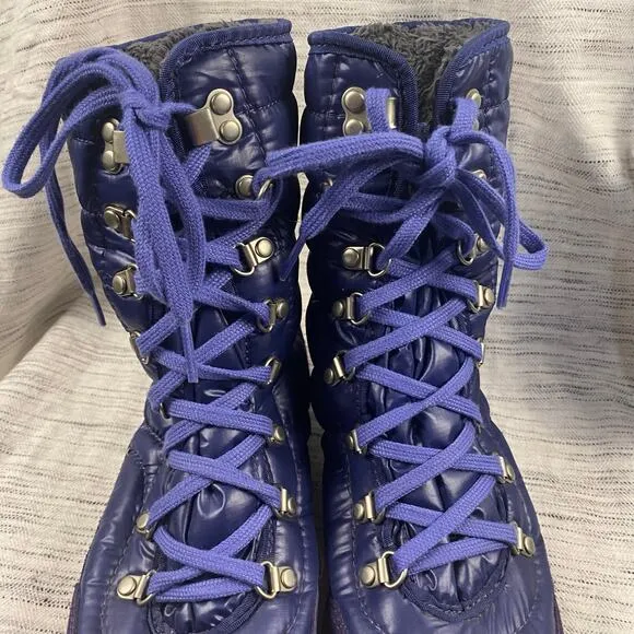 The North Face Thermoball 8&quot; Lace Boots Purple Quilted Size 7 Winter Snow Cozy