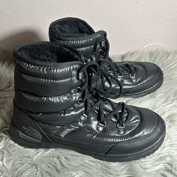 The North Face ThermoBall LaceUp Water Resistant Booties Black Winter Boots Sz 9