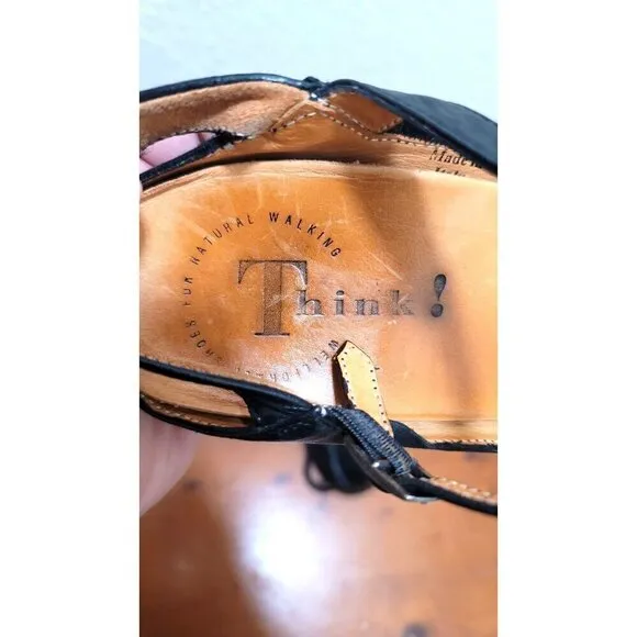 Think Women's Black Leather T-Strap Flats By Think! Size 38 EU
