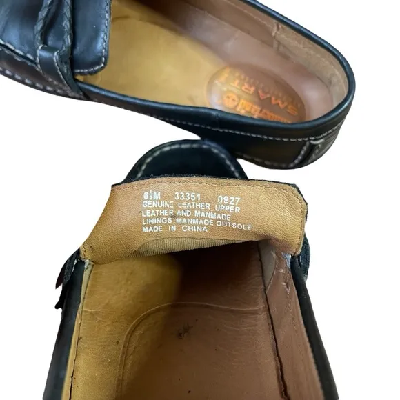 Timberland Black Leather Loafers with Decorative Strap and Rounded Toe