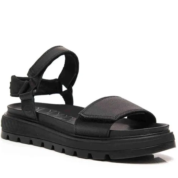 Timberland Black Leather Ray City Ankle Strap Sandals Shoes Flats Multi Size NEW