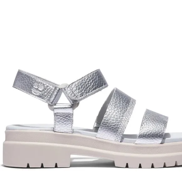 Timberland Silver London Vibe Ankle Strap Sandals Shoes Flats Multi Size NEW