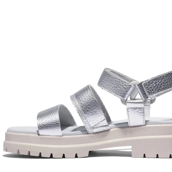 Timberland Silver London Vibe Ankle Strap Sandals Shoes Flats Multi Size NEW