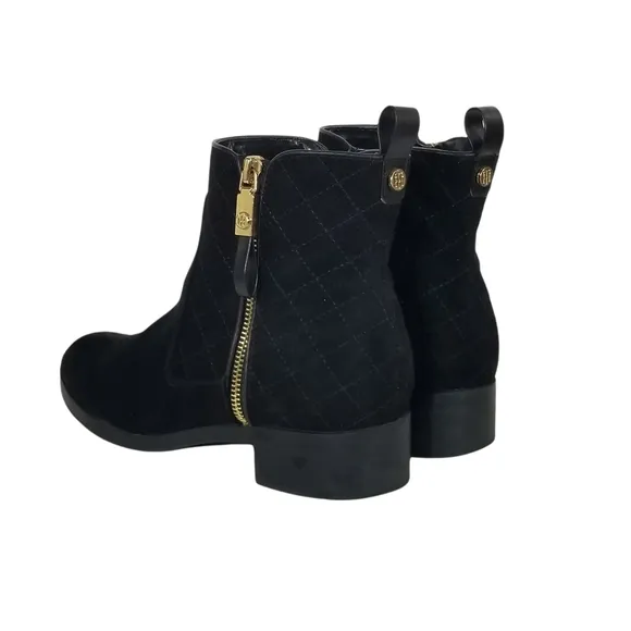 Tommy Hilfiger Patron 2 Quilted Suede Ankle Boots in Black Womens Size 7.5
