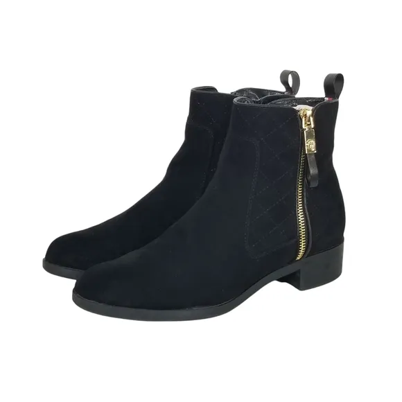 Tommy Hilfiger Patron 2 Quilted Suede Ankle Boots in Black Womens Size 7.5
