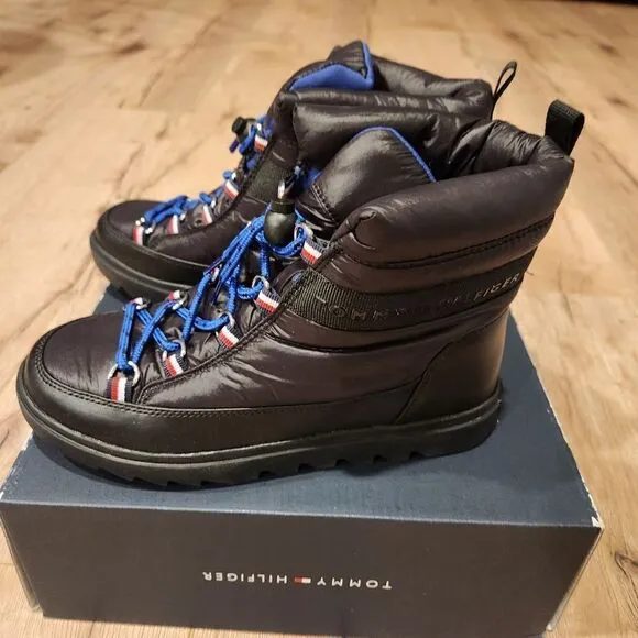 TOMMY HILFIGER Womens Black Quilted Saymina Round Toe Lace-Up Boots Shoes 6 SIZE