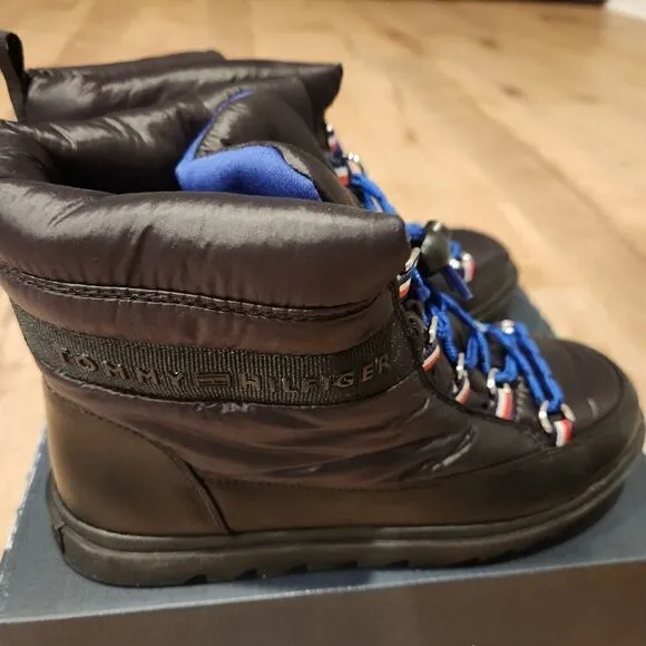 TOMMY HILFIGER Womens Black Quilted Saymina Round Toe Lace-Up Boots Shoes 6 SIZE