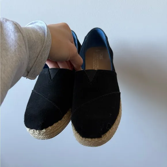 TOMS Espadrilles Slip On Shoes Rope Shoes Flats Wedges Black Tan Size 5 Comfy