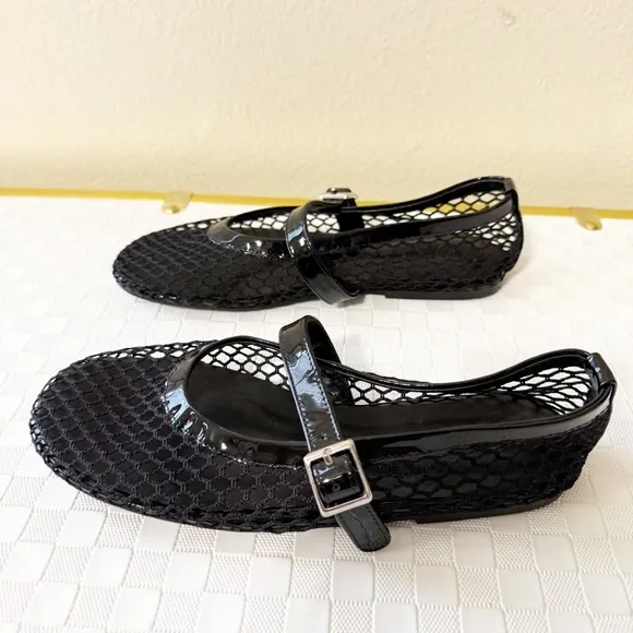 Tony Bianco Mia Buckle Mary Jane Mesh Net Flats in Black Shopbop Revolve $160