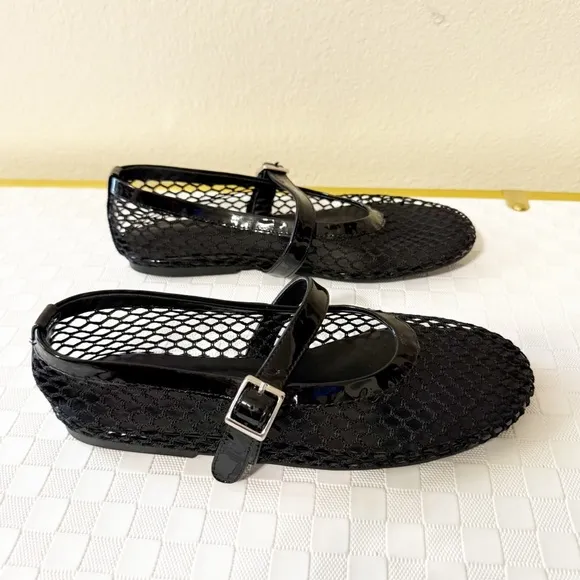 Tony Bianco Mia Buckle Mary Jane Mesh Net Flats in Black Shopbop Revolve $160