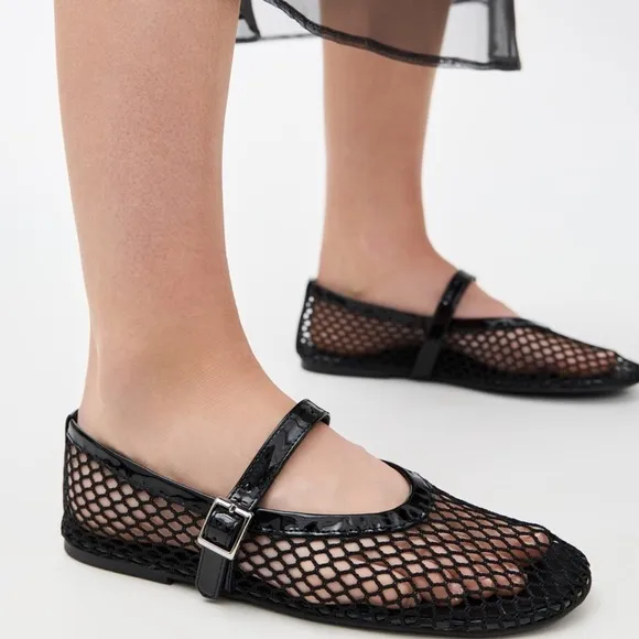 Tony Bianco Mia Buckle Mary Jane Mesh Net Flats in Black Shopbop Revolve $160