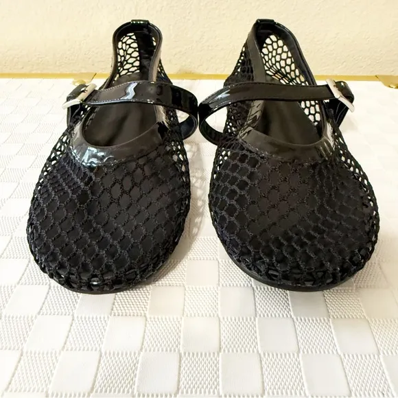 Tony Bianco Mia Buckle Mary Jane Mesh Net Flats in Black Shopbop Revolve $160