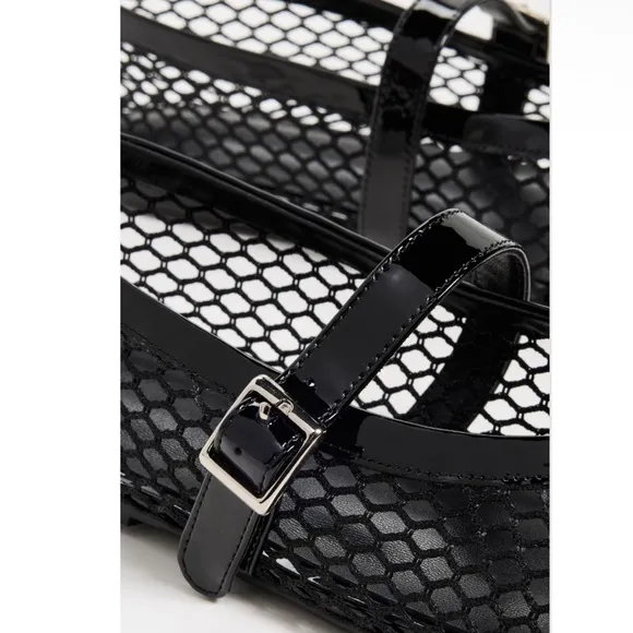 Tony Bianco Mia Buckle Mary Jane Mesh Net Flats in Black Shopbop Revolve $160