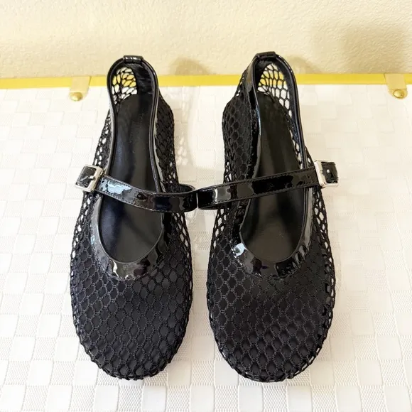 Tony Bianco Mia Buckle Mary Jane Mesh Net Flats in Black Shopbop Revolve $160