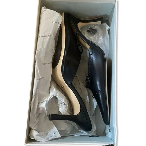 Tony Bianco Scooter black Shoes high heels mules slides Nappa Revolve 7