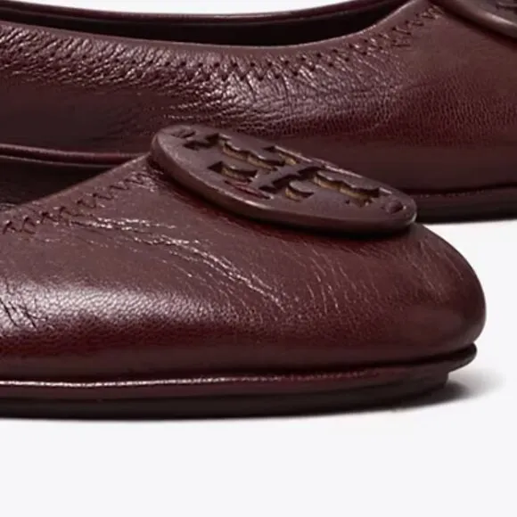 Tory Burch $228 MINNIE TRAVEL BALLET Flats Plum Dark Burgundy 10 10.5