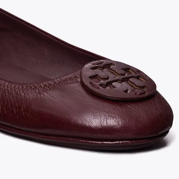 Tory Burch $228 MINNIE TRAVEL BALLET Flats Plum Dark Burgundy 10 10.5