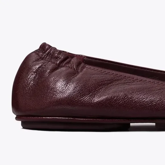 Tory Burch $228 MINNIE TRAVEL BALLET Flats Plum Dark Burgundy 10 10.5
