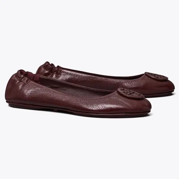 Tory Burch $228 MINNIE TRAVEL BALLET Flats Plum Dark Burgundy 10 10.5