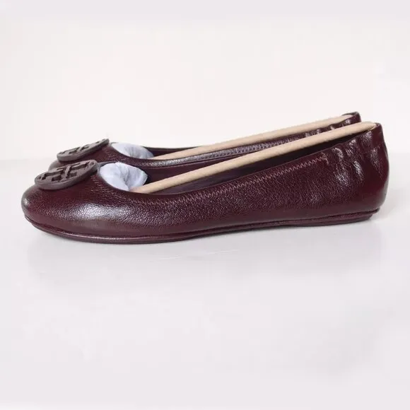 Tory Burch $228 MINNIE TRAVEL BALLET Flats Plum Dark Burgundy 10 10.5