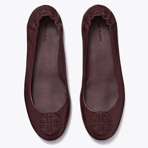 Tory Burch $228 MINNIE TRAVEL BALLET Flats Plum Dark Burgundy 10 10.5