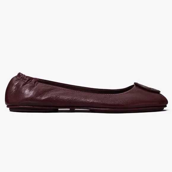 Tory Burch $228 MINNIE TRAVEL BALLET Flats Plum Dark Burgundy 10 10.5
