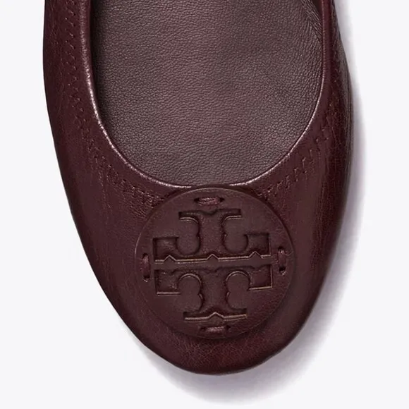 Tory Burch $228 MINNIE TRAVEL BALLET Flats Plum Dark Burgundy 10 10.5