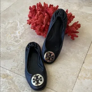 Tory Burch Black Reva Ballet Flats Silver HW - 8