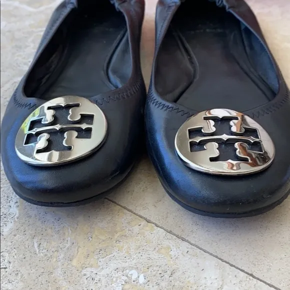 Tory Burch Black Reva Ballet Flats Silver HW - 8