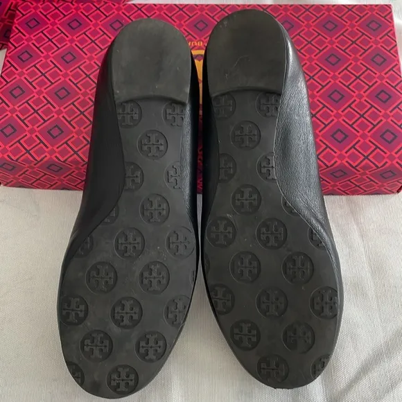 TORY BURCH Black Reva / Minnie Travel Ballet Flats, Size 6.5. Like New