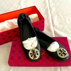 TORY BURCH Black Reva / Minnie Travel Ballet Flats, Size 6.5. Like New