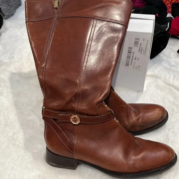 Tory Burch Chestnut Brown Leather Riding Boots, lightly worn